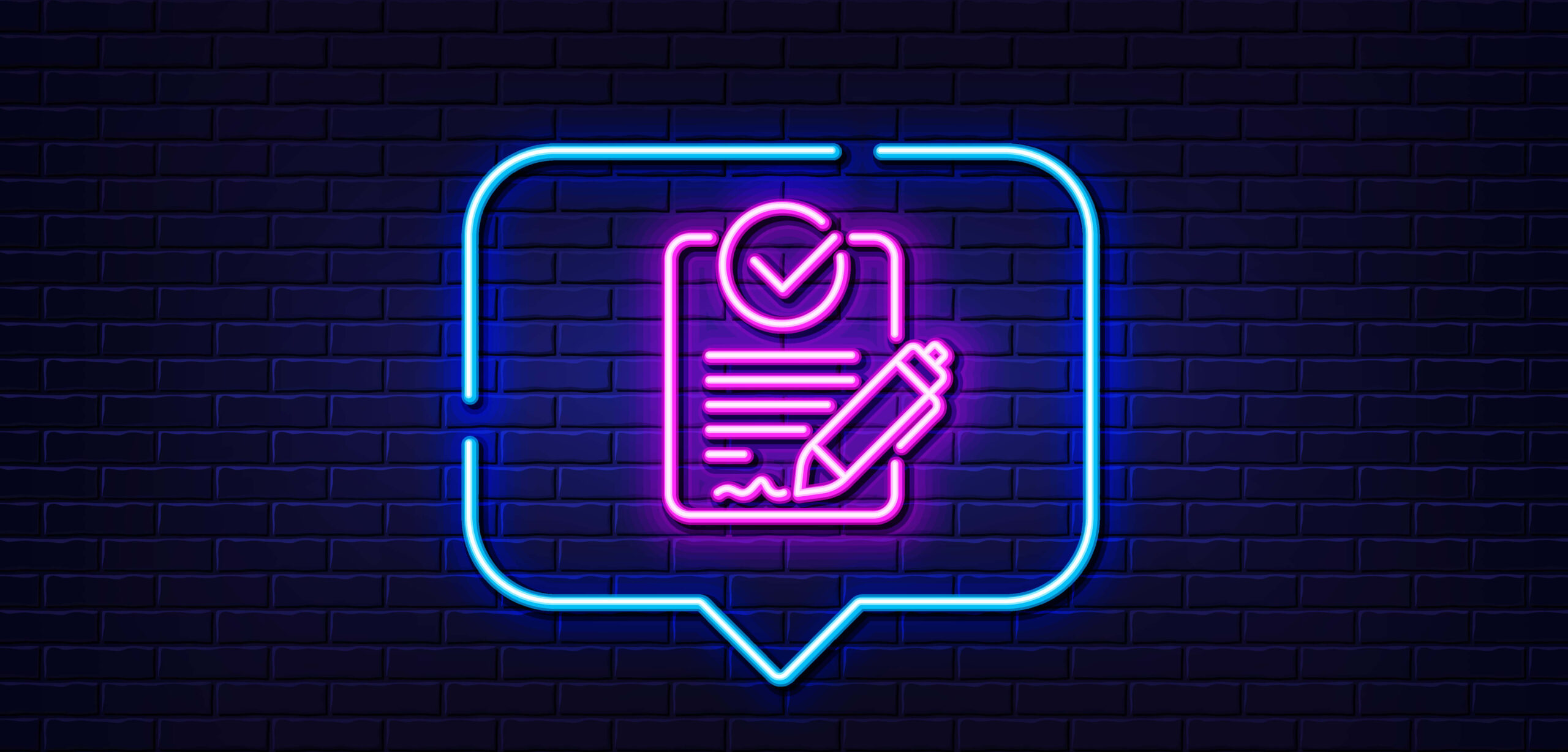 neon sign with checklist and pencil