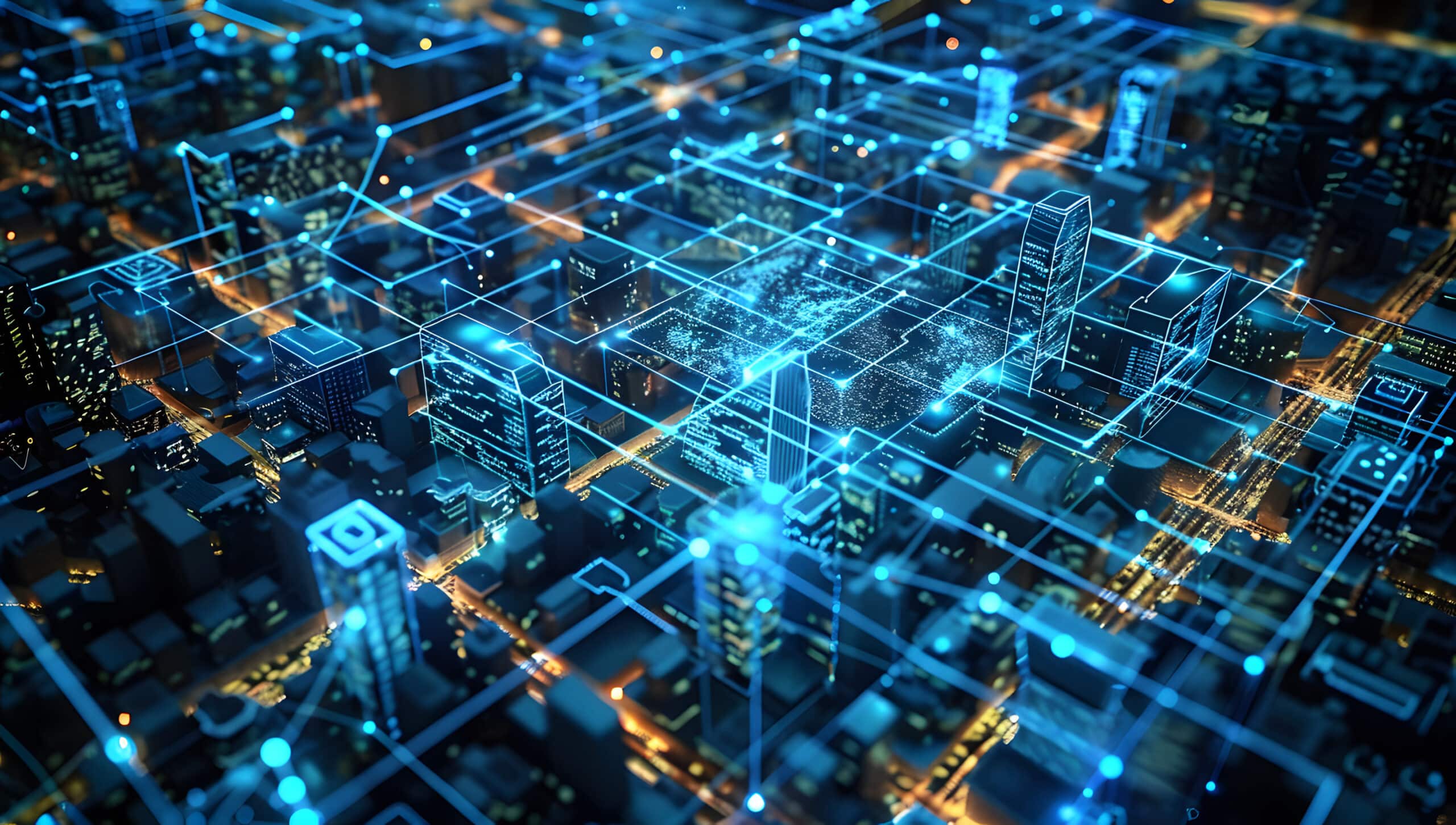 Abstract digital city network representing cloud connectivity and data integration for modern businesses
