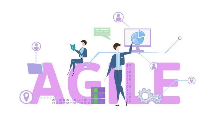 AGILE. Concept table with keywords, letters and icons. Colored flat vector illustration on white background. AGILE. Concept with keywords, letters and icons. Colored flat vector illustration on white background.