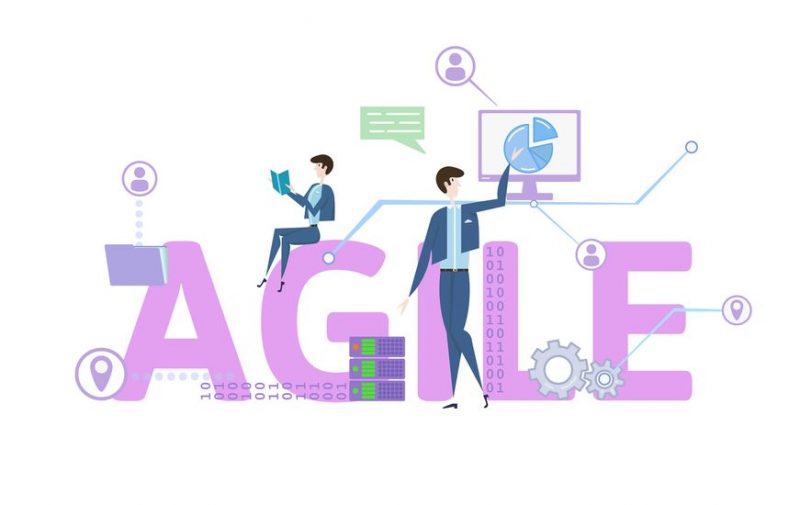 AGILE. Concept table with keywords, letters and icons. Colored flat vector illustration on white background. AGILE. Concept with keywords, letters and icons. Colored flat vector illustration on white background.