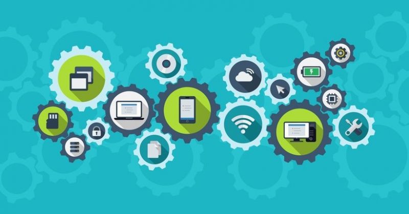 SLED LP Middle Picture 31733407 - technology mechanism concept. abstract background with integrated gears and icons for digital, internet, network, connect, social media and global concepts. vector infograph illustration. flat design